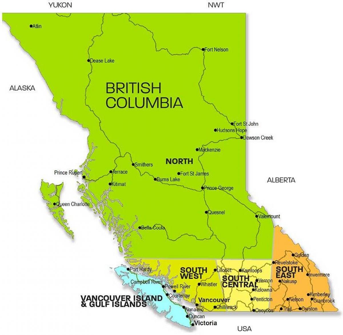 Karte von british columbia Regionen