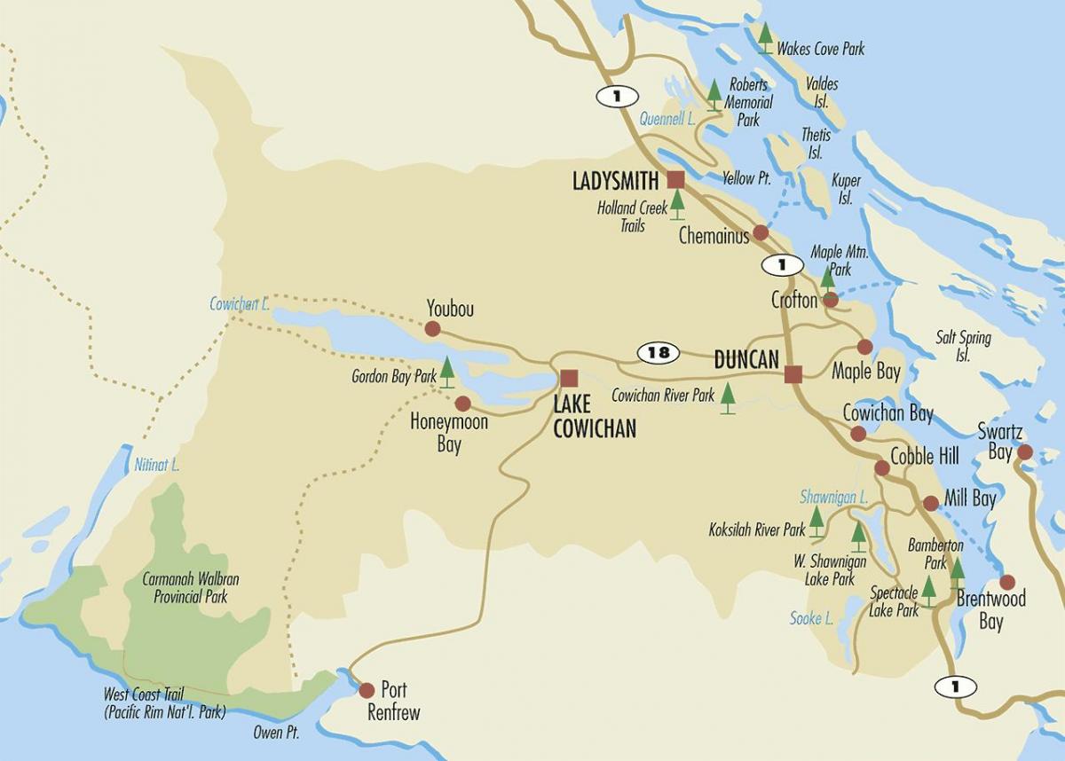 Karte von duncan vancouver island 
