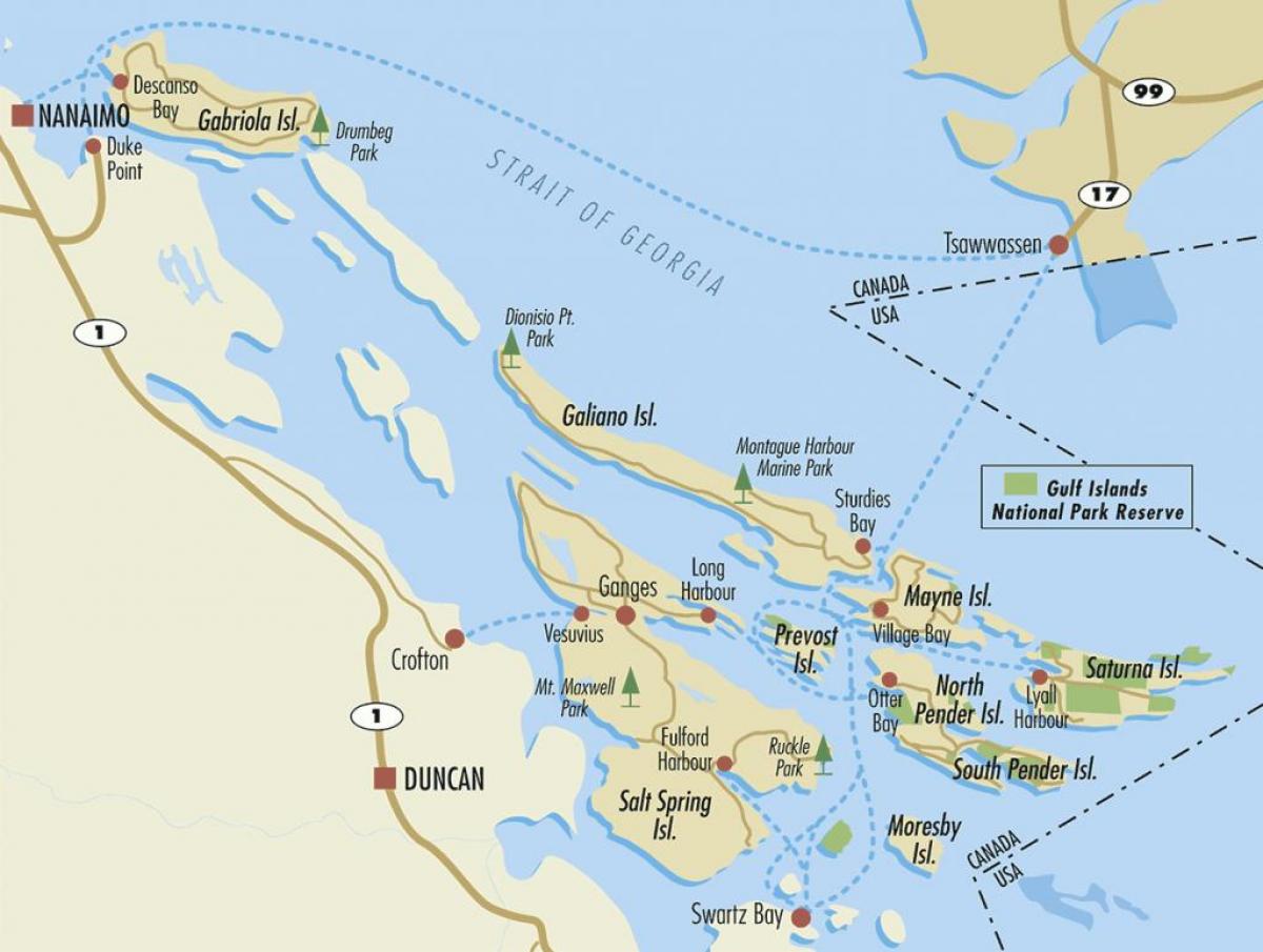 Karte von gulf islands bc, Kanada