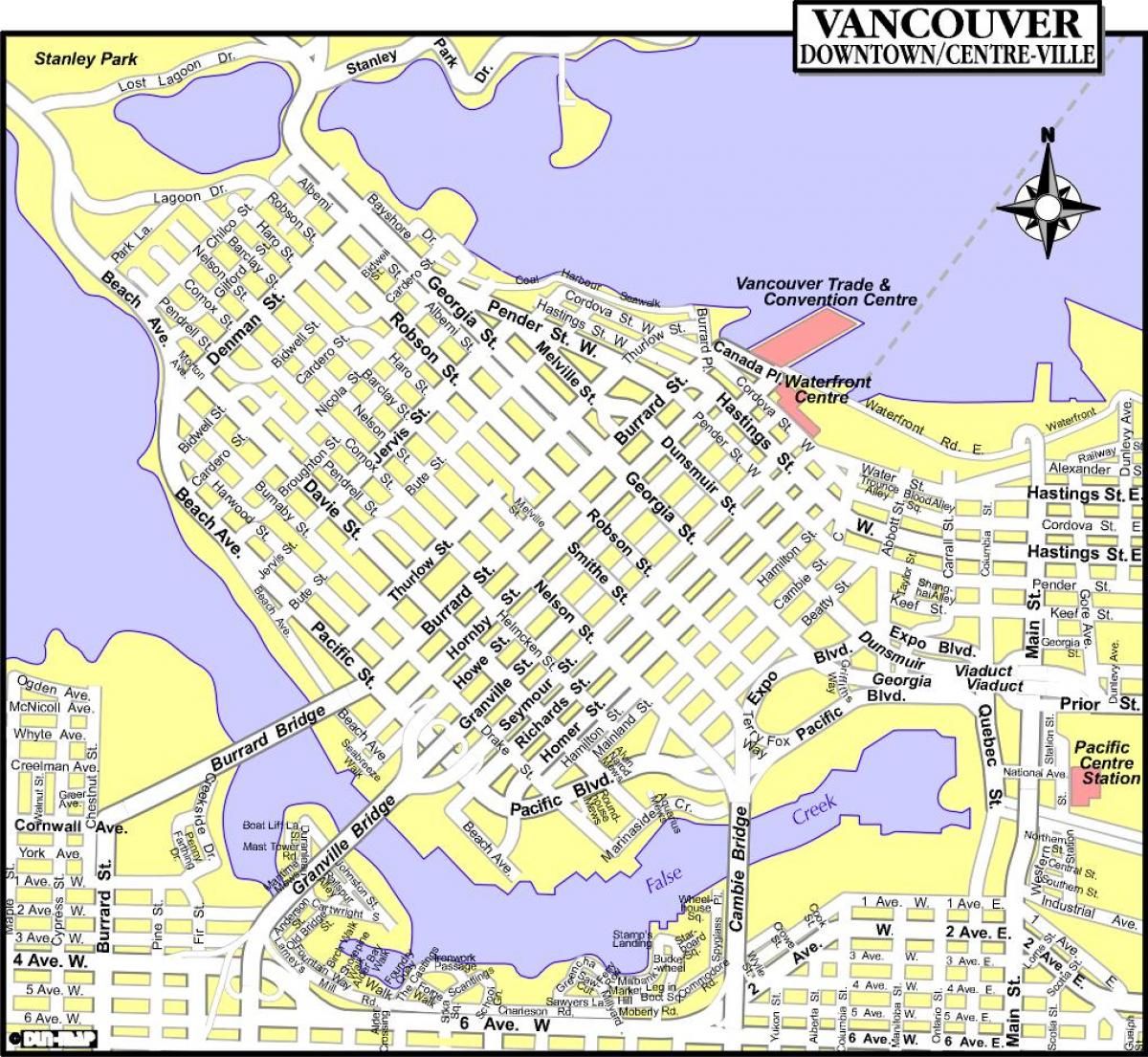 Karte der Innenstadt von vancouver, Kanada
