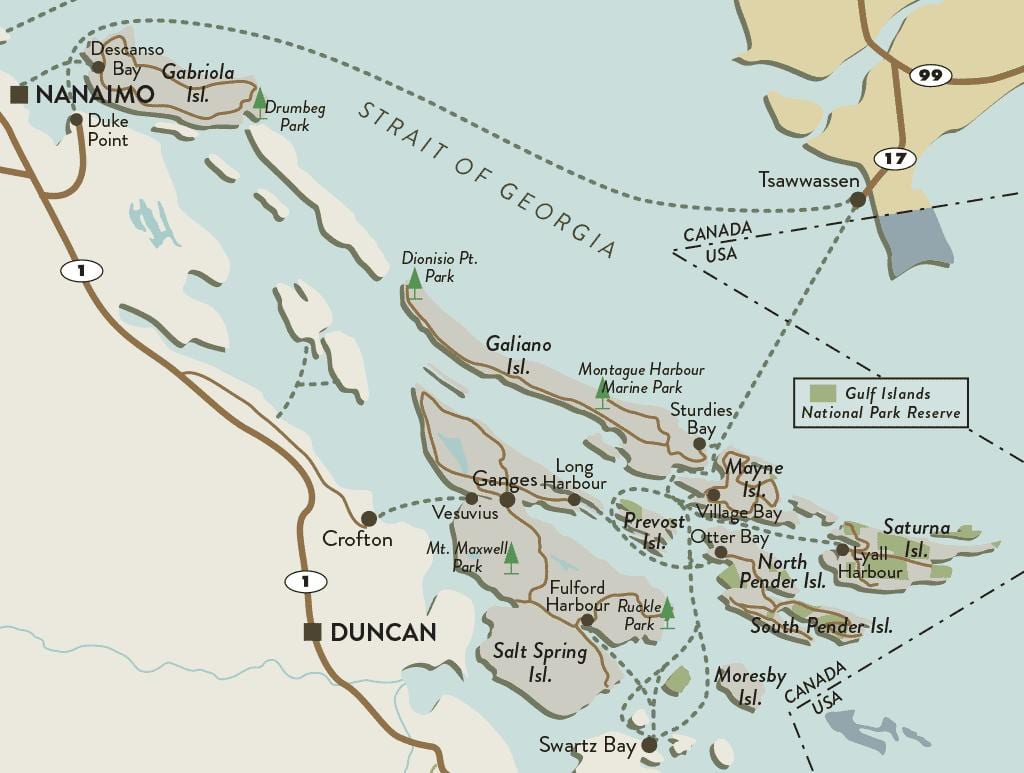 Landkarte von vancouver-Insel und die gulf islands