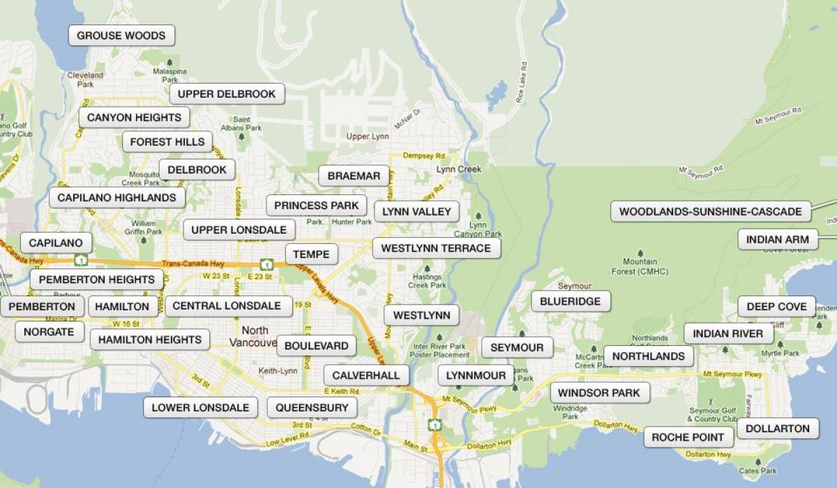 Karte von north vancouver Nachbarschaften