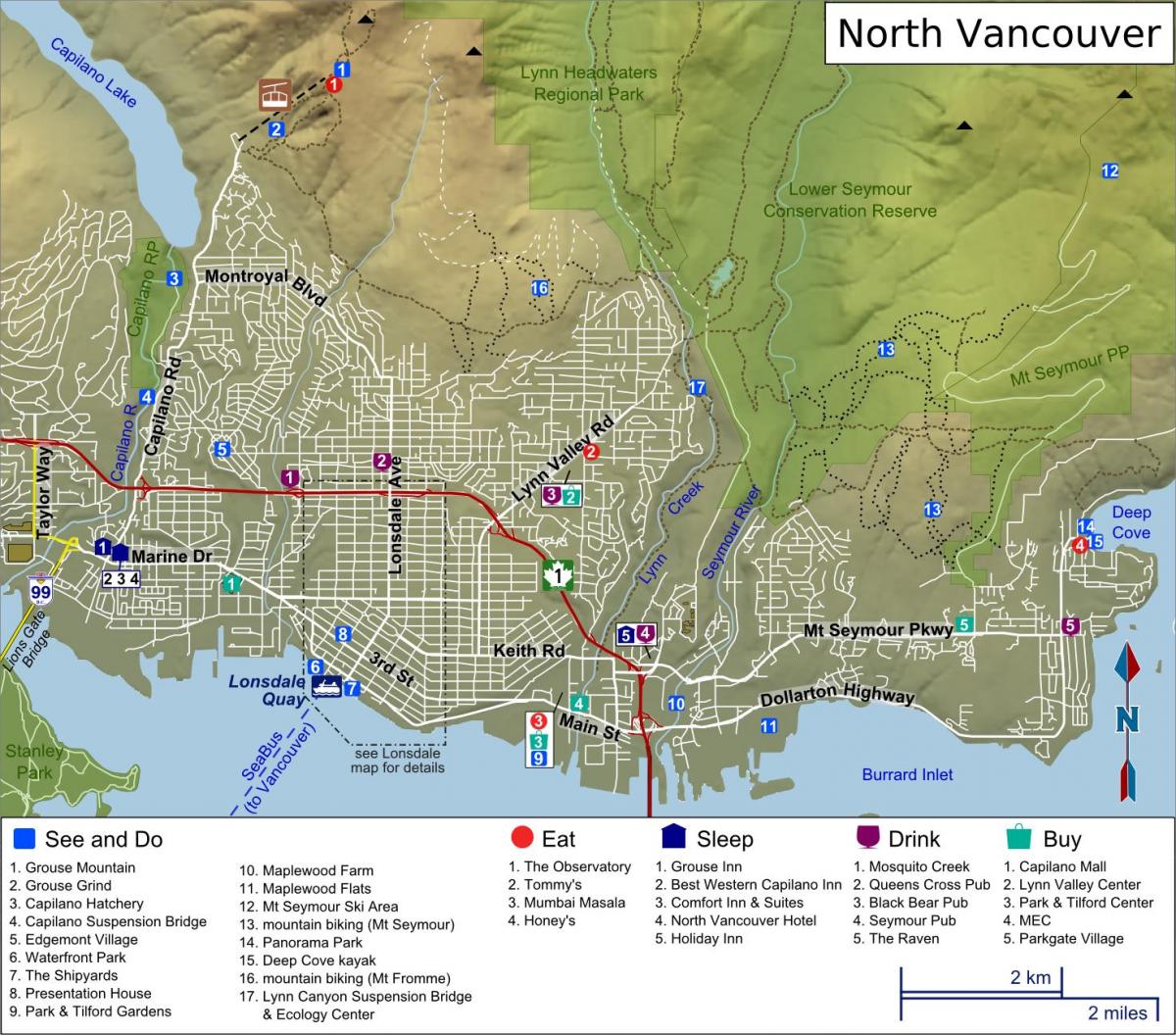 Karte von north shore vancouver