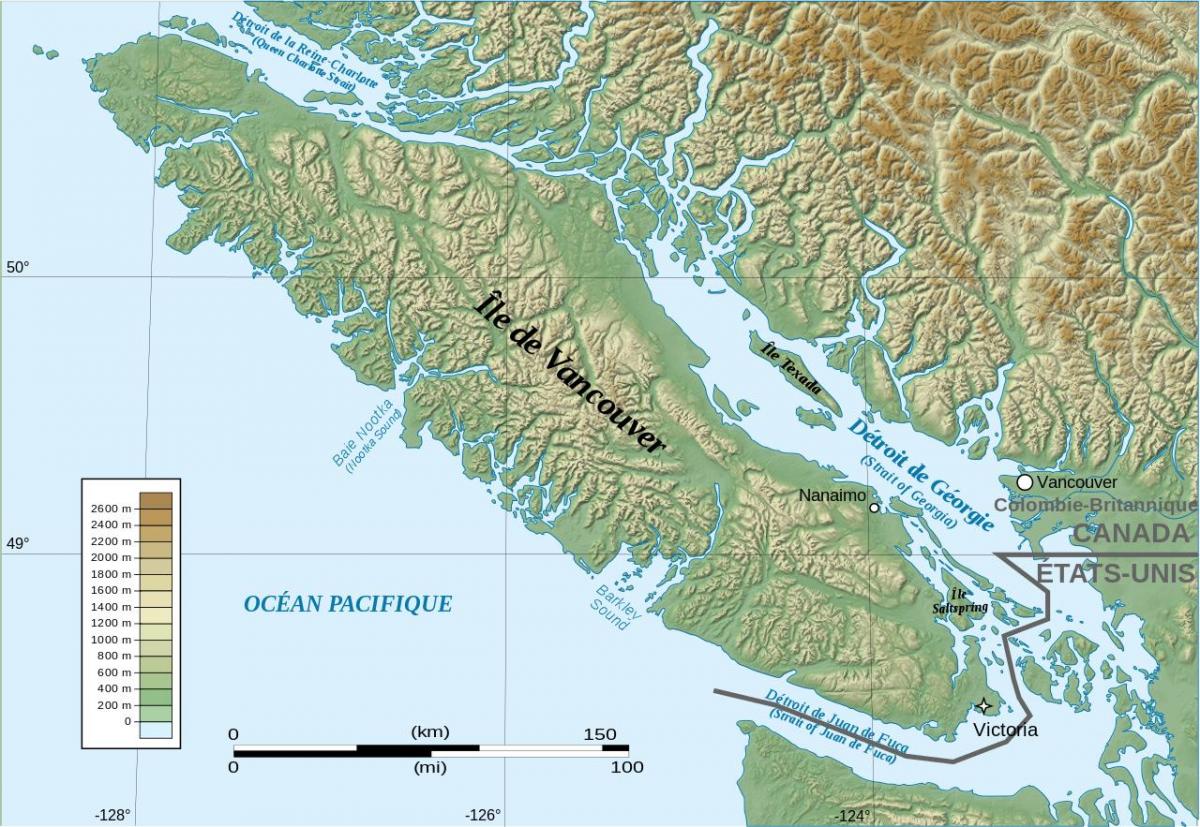 Karte der topographischen vancouver island