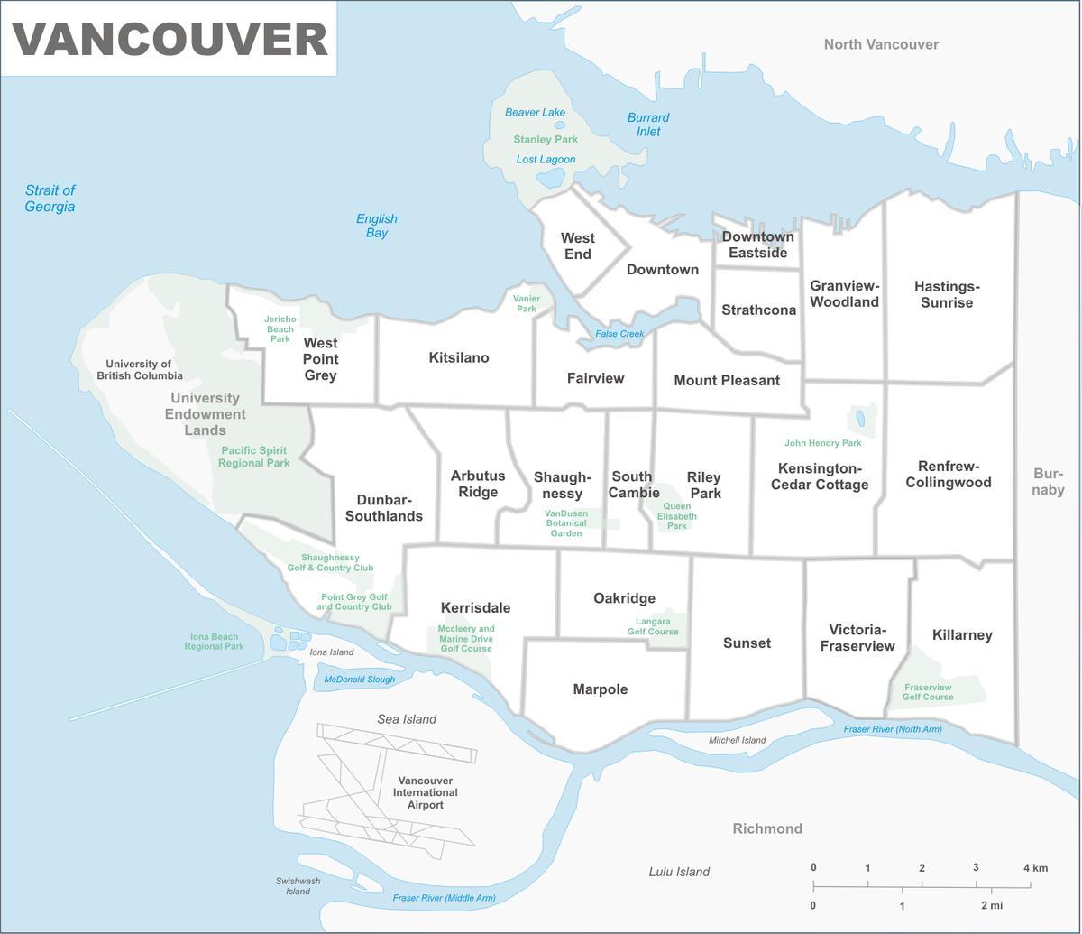 Karte von vancouver Bezirke