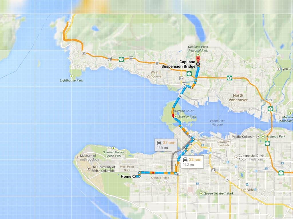 Karte von vancouver Brücken