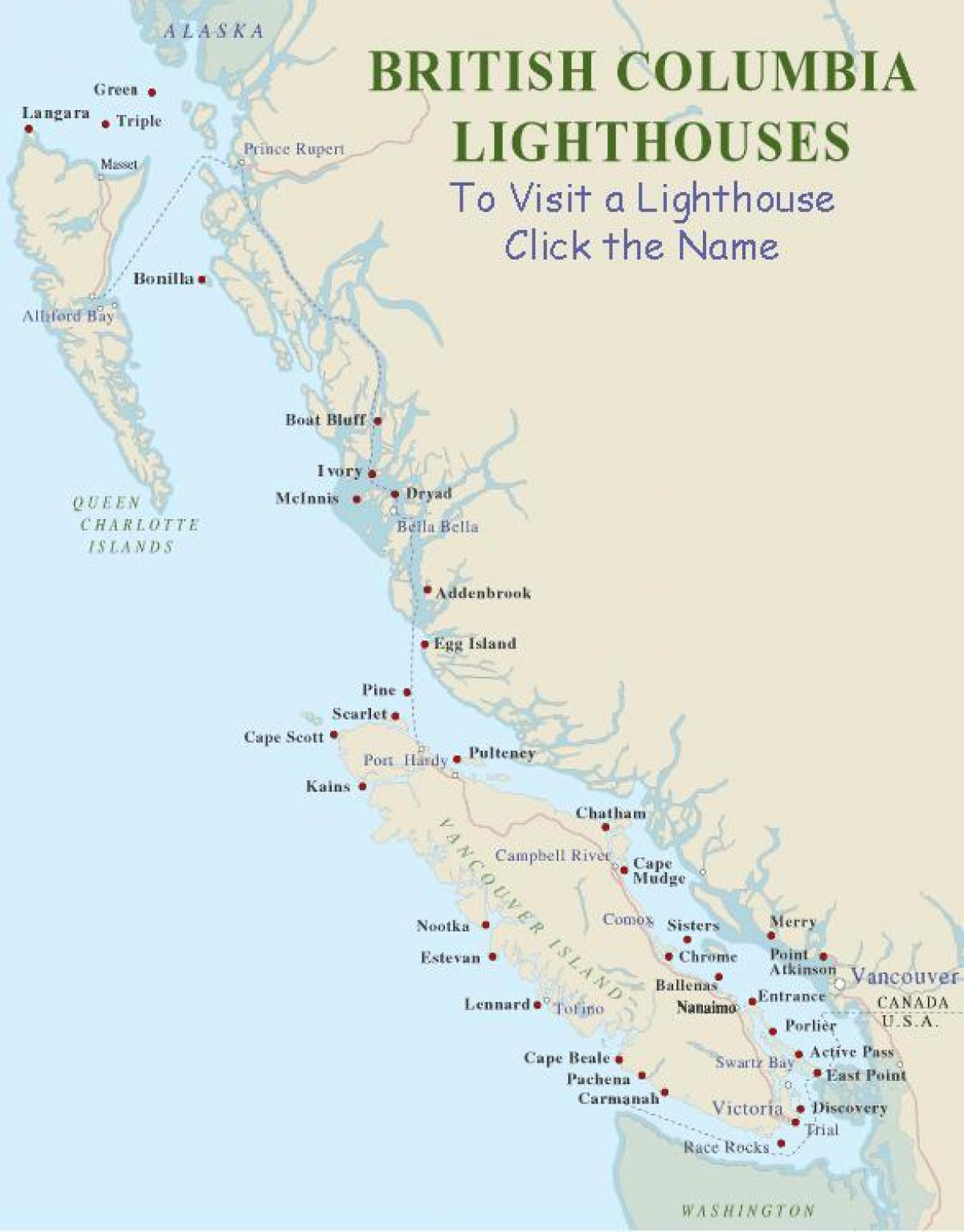 Karte von vancouver island Leuchttürme