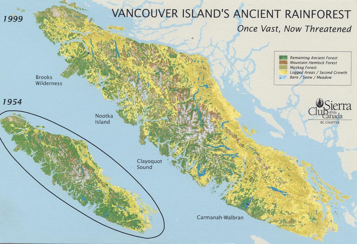 Regenwald auf vancouver island-Karte