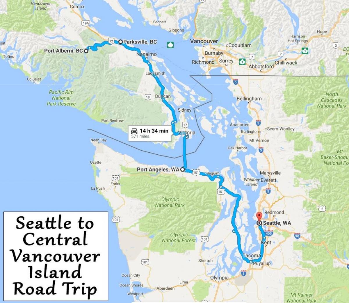 Karte von vancouver island road trip