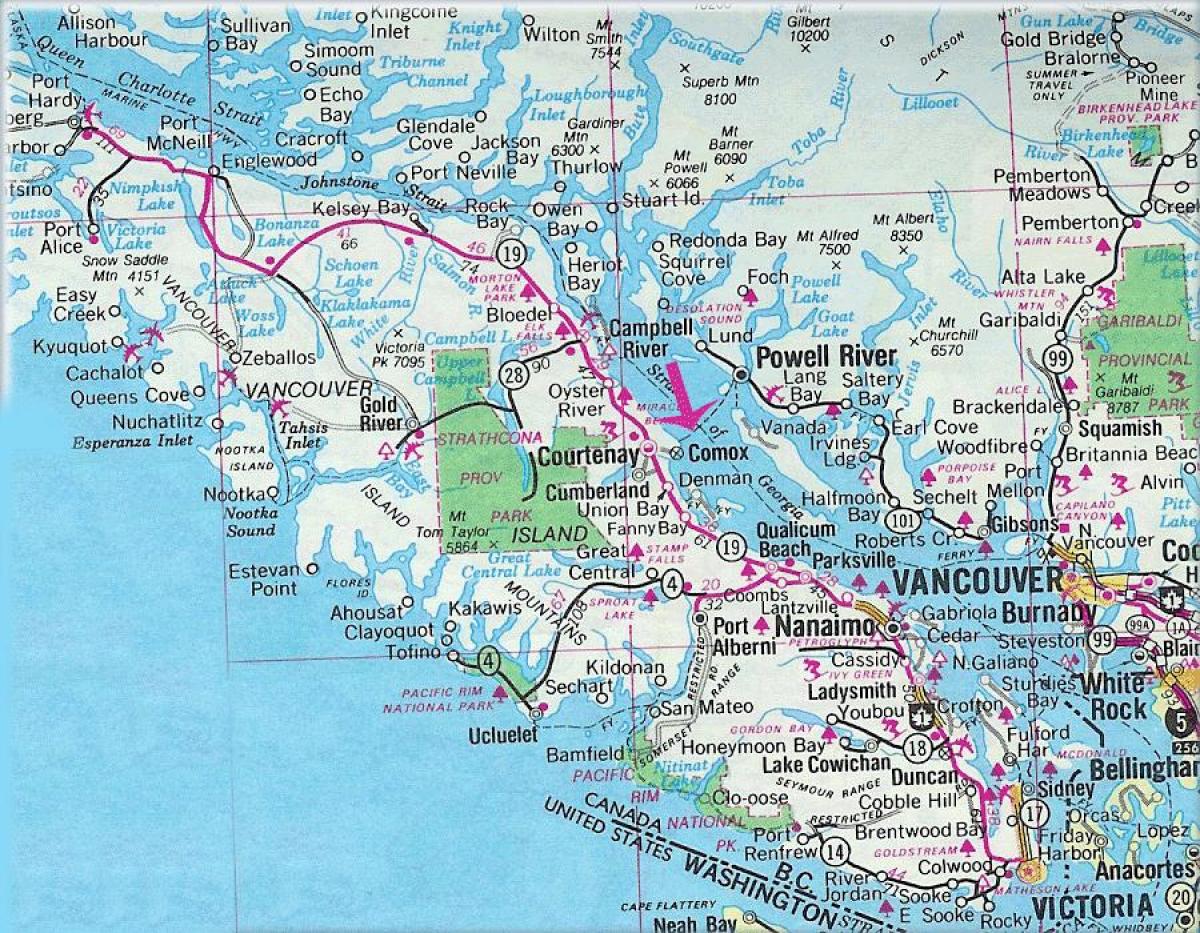Karte von vancouver island Seen