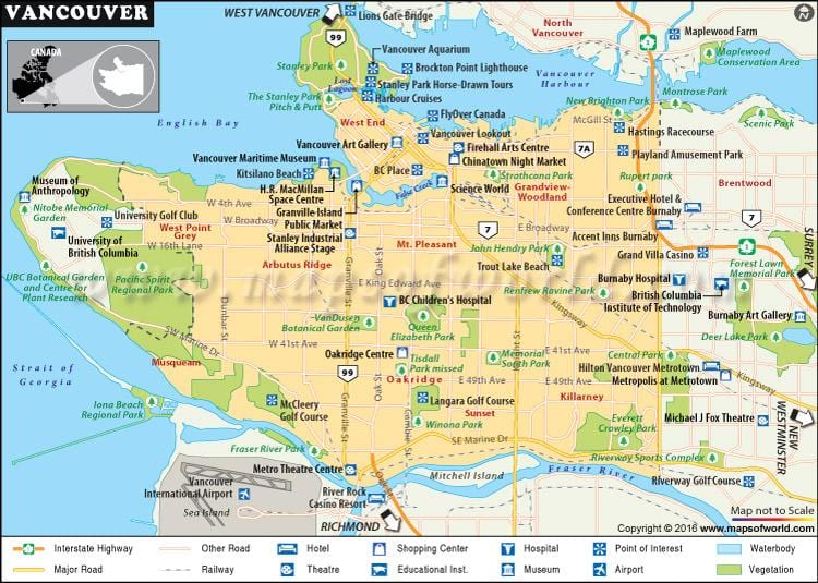 Karte von vancouver Sehenswürdigkeiten