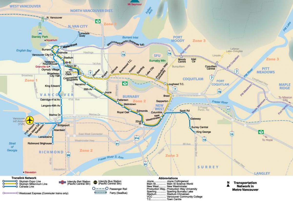vancouver, bc-U-Bahn-Karte