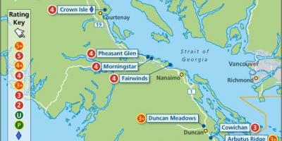 Karte von vancouver island, Golfplätze
